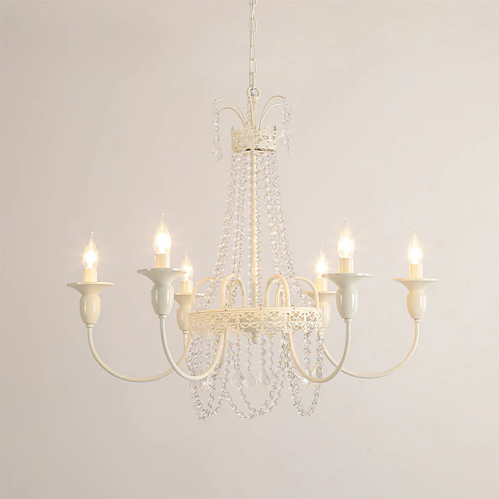Vintage White Metal & Glass Luxury Chandelier Light - Image 7