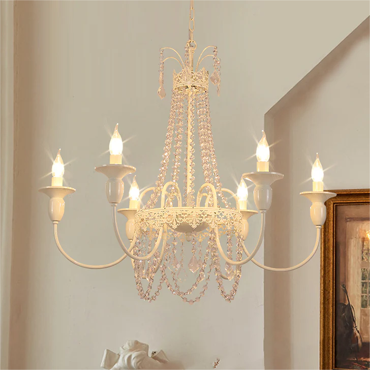 Vintage White Metal & Glass Luxury Chandelier Light - Image 8
