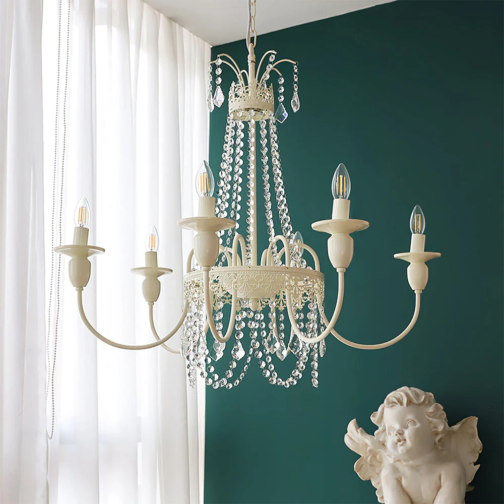 Vintage White Metal & Glass Luxury Chandelier Light - Image 9