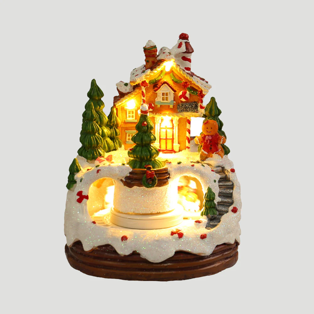 Warm Village House Resin Christmas Lightings With Music Box And Motorized Train - Image 15