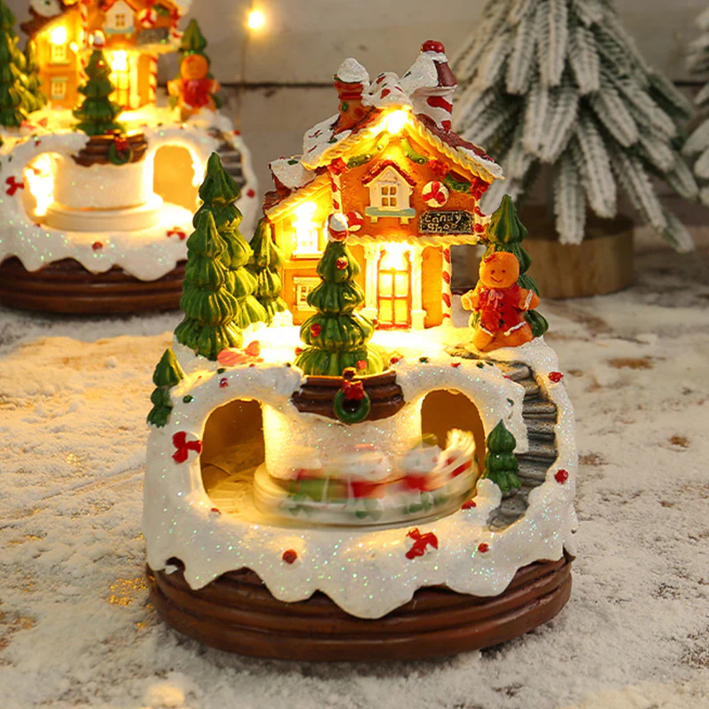 Warm Village House Resin Christmas Lightings With Music Box And Motorized Train - Image 9