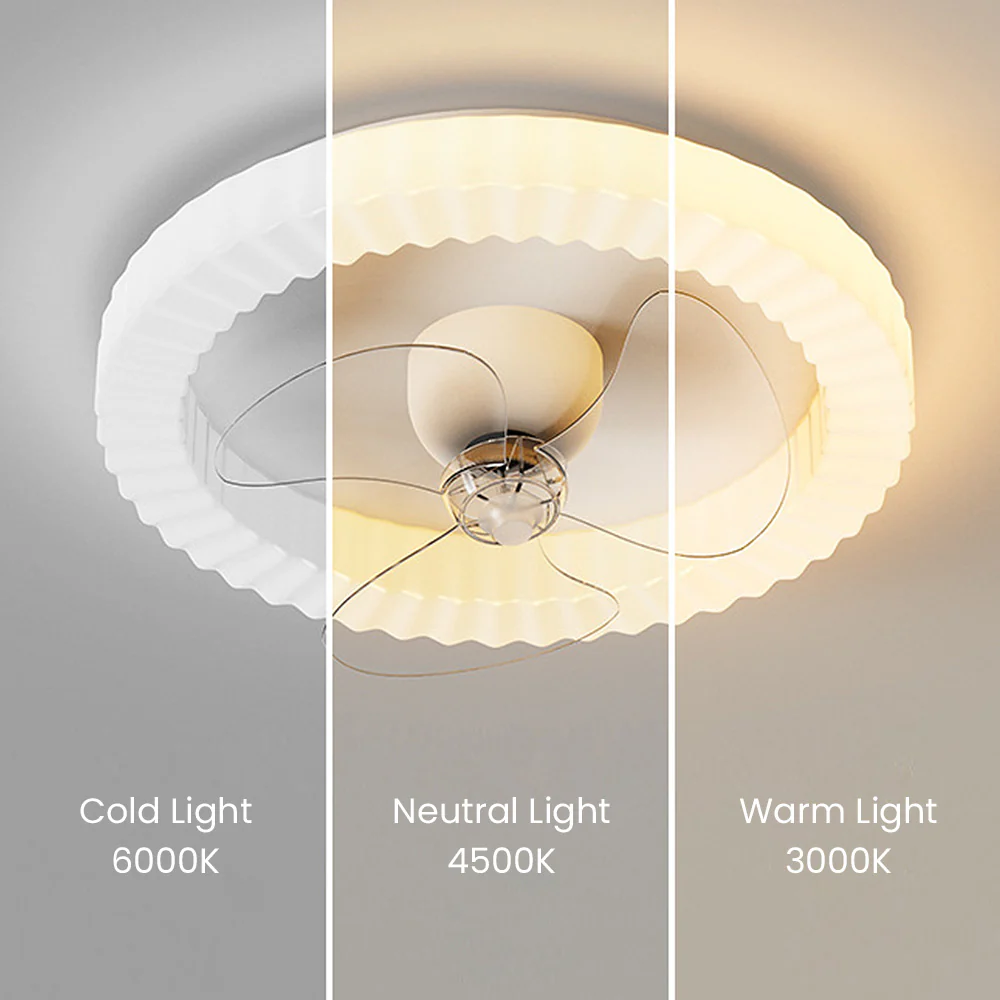 White Round Design Bedroom Ceiling Fan With LED Lighting - Image 4