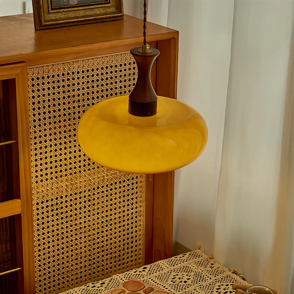 Wooden Yellow Dome Pendant Lights - Image 5