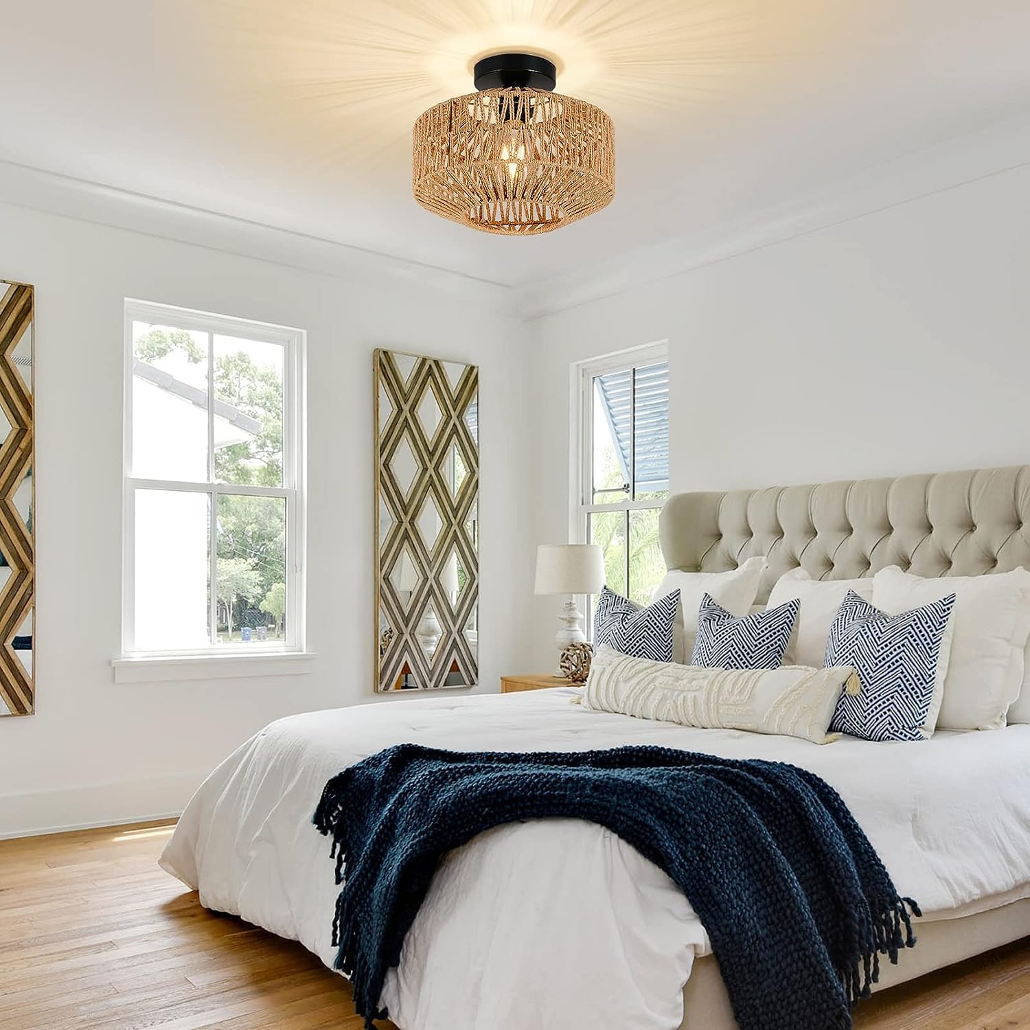 Woven Rattan Ceiling Light Fixtures - Image 2