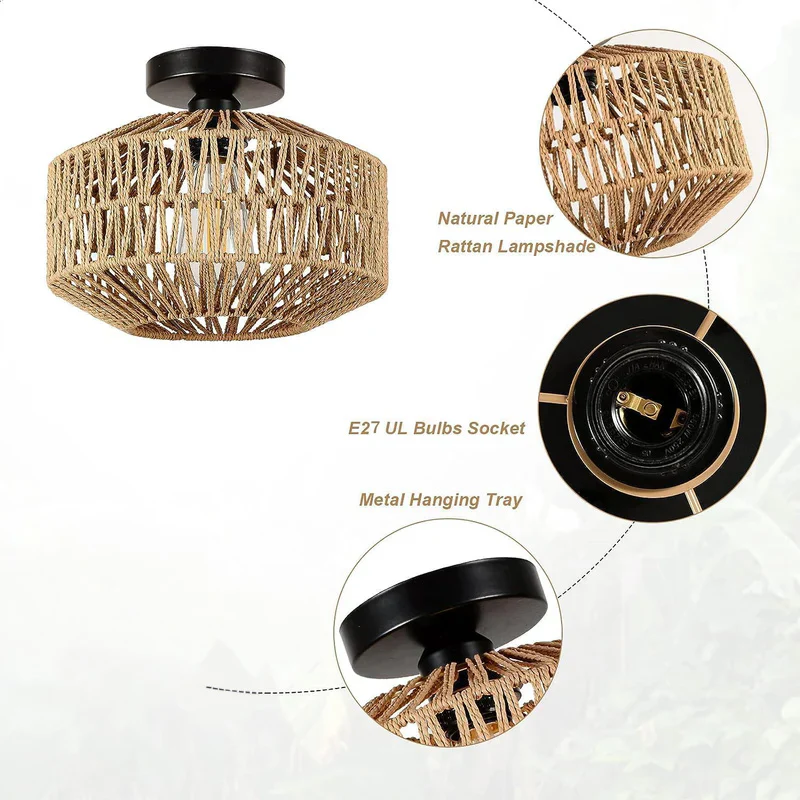 Woven Rattan Ceiling Light Fixtures - Image 7